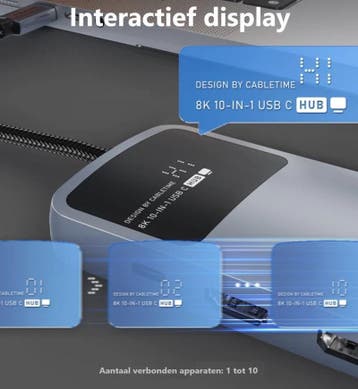 Cabletime – 8K - 10 in 1 Multi USB-C Hub adapter - HDMI - DP, Laptop, Nieuw, Ophalen of Verzenden, Cabletime
