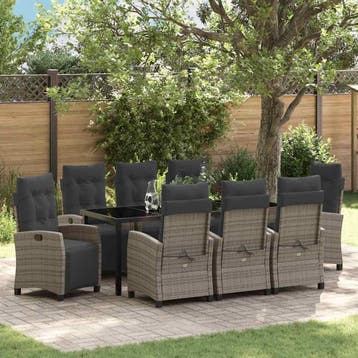 vidaXL Tuin eettafelset 9 st Grijs poly rattan, Verzenden, Nieuw, Rotan, Meer dan 8 zitplaatsen