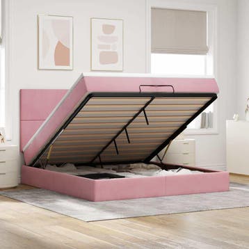 vidaXL Ottoman bed met matrassen 200x200cm fluweel roze, Verzenden, Overige maten, 200 cm, Stof