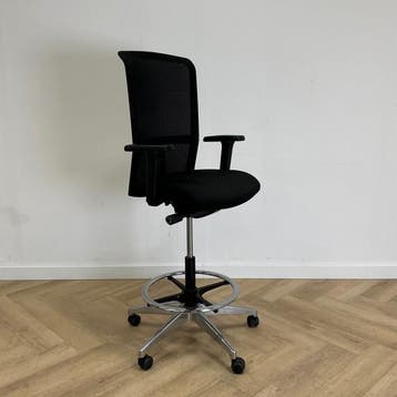 Interstuhl balie / werkstoel + gaasrug, zwart, Gebruikt, Zwart, Ophalen of Verzenden, Bureaustoel