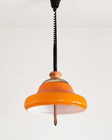 Plafondlamp - Glas, Chroom, Hout - Mid-C ontwerp hanglamp