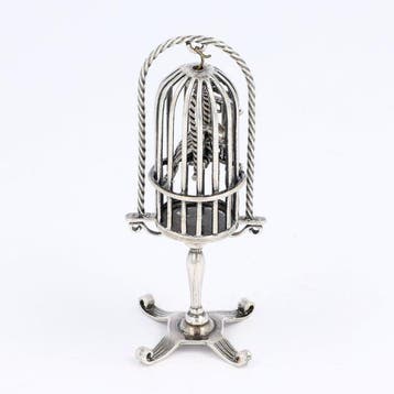 NO RESERVE - J. Weeda - Vogelkooi - Beeldje - .835 zilver