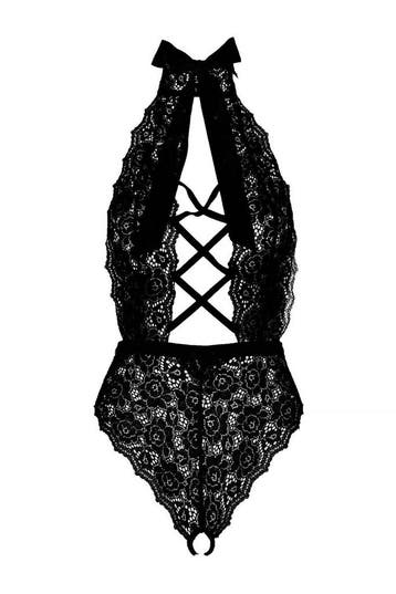 Sexy Lingerie kanten stringbody + size XL - XXL zwart Leg Av, Verzenden
