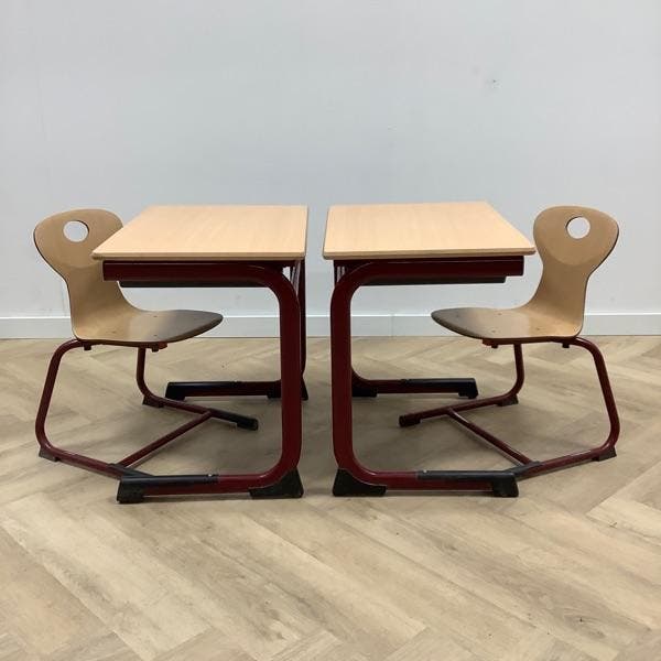 Ergoswing complete schoolset (rode stip) 5x tafel en 5x, Huis en Inrichting, Stoelen, Eén, Gebruikt, Hout, Ophalen of Verzenden