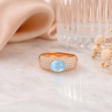 Zonder minimumprijs - Ring Verguld Aquamarijn - Diamant -, Sieraden, Tassen en Uiterlijk, Nieuw