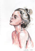 Dario Moschetta - Female Figure Ink and watercolor Drawing