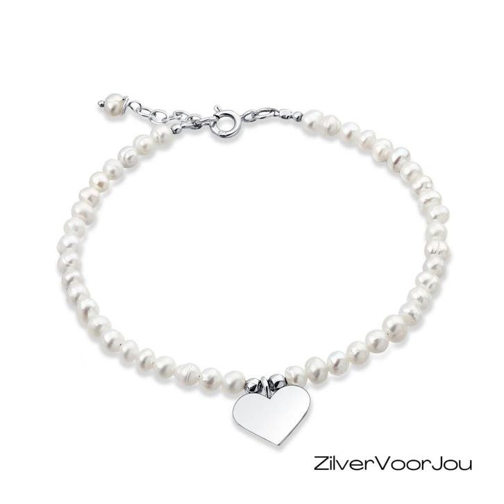 Zilveren hartje aan zoetwaterparel armband, Sieraden, Tassen en Uiterlijk, Armbanden, Nieuw, Verzenden