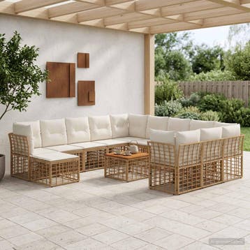 vidaXL Buiten bankenset 13 st Natuurlijk en Crème Wit, Tuin en Terras, Verzenden, Nieuw, Rotan, 3 zitplaatsen