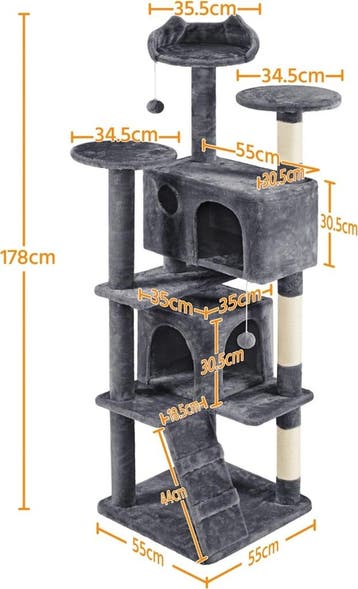 2dekans | Yaheetech Krabpaal met 2 Grotten - 178 cm hoog -, Dieren en Toebehoren, Ophalen of Verzenden, Zo goed als nieuw