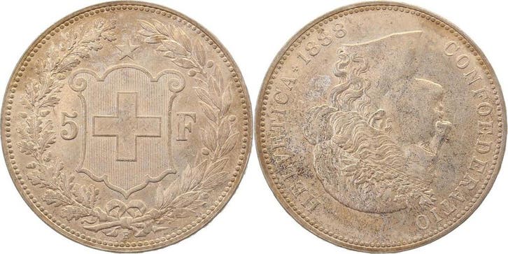5 Franken 1888 B Schweiz Confederatio Helvetica vz+ zilver, Postzegels en Munten, Munten | Europa | Niet-Euromunten, Verzenden