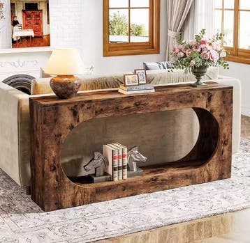 Consoletafel 160cm met 2 planken – Rustiek bruin design, Antiek en Kunst, Antiek | Meubels | Tafels, Verzenden