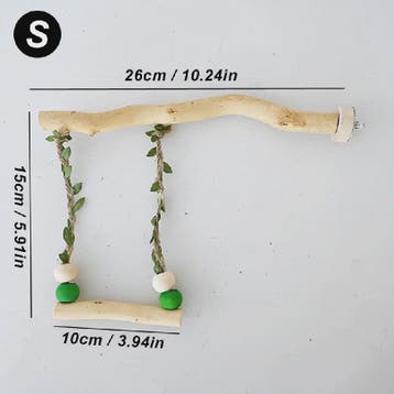 Houten Papegaai Zitstok met Dubbele Schommel en Speeltjes -