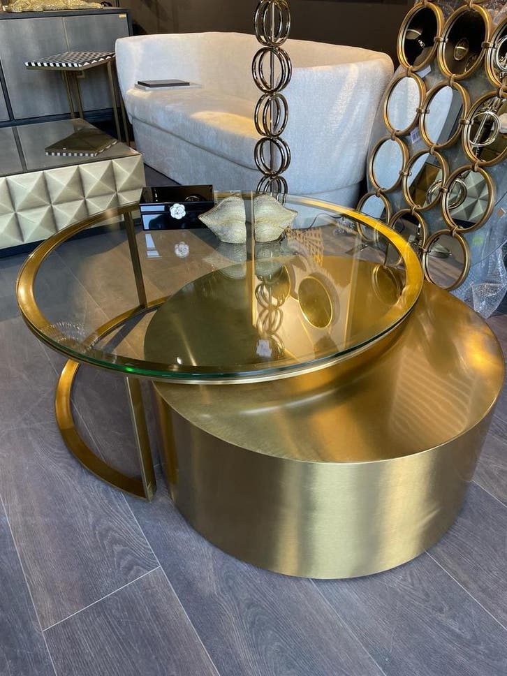 Salontafel Orlan van Richmond Interiors, Huis en Inrichting, Tafels | Salontafels, 100 tot 150 cm, Rond, Zo goed als nieuw, Glas