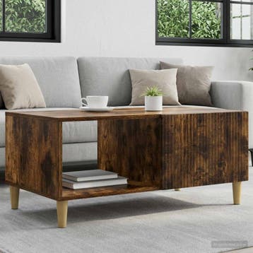 vidaXL Salontafel Gerookt eiken 90 x 50 x 40 cm Bewerkt hout, Verzenden, Nieuw, 50 tot 100 cm, Rechthoekig