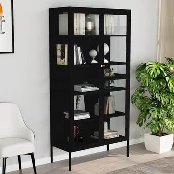 vidaXL Vitrinekast 90x40x180 cm staal en gehard glas zwart, Verzenden, Nieuw