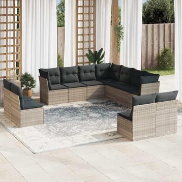 vidaXL 11-delige Loungeset met kussens poly rattan, Verzenden, Nieuw, Loungeset