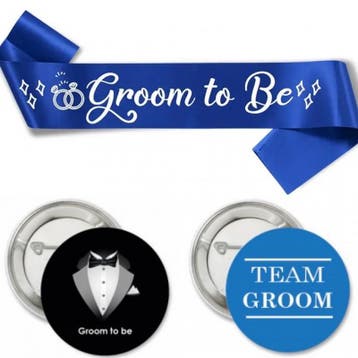 Groom to Be set met sjerp en buttons blauw zwart 14-delig, Ophalen of Verzenden, Nieuw, Overige kleuren