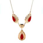 Gouden vintage anker collier met bloedkoraal 14 krt, Ophalen of Verzenden, Nieuw