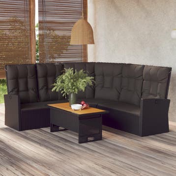 vidaXL 2-delige Loungeset met kussens poly rattan zwart, Verzenden, Nieuw, 2 zitplaatsen, Loungeset