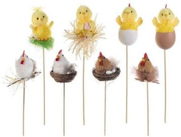 Paasfiguurtjes decoratieve kip en kuikens op steker mix 10, Ophalen of Verzenden, Nieuw