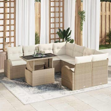 vidaXL Tuin Sofa Set 9 st Beige poly rattan, Verzenden, Nieuw, Meer dan 8 zitplaatsen