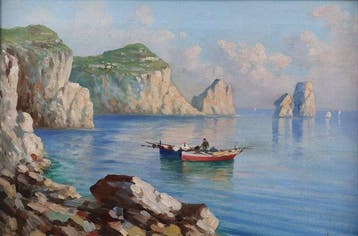 Italiaanse school (XX) - Capri-Kueste mit Fischerbooten