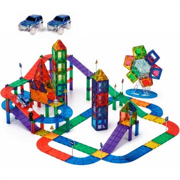 Magnetic tiles racebaan - 110 stuks - Magnetische tegels -, Ophalen of Verzenden, Zo goed als nieuw
