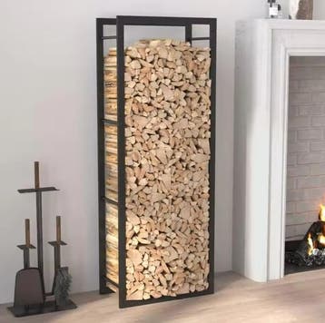 Stalen Houtopslagrek – Mat Zwart Haardhoutrek 50×28×132 cm, Huis en Inrichting, Woonaccessoires | Wijnrekken, Verzenden, Nieuw