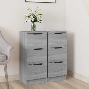 vidaXL Dressoirs 2 st 30x30x70 cm bewerkt hout grijs sonoma, Minder dan 50 cm, Verzenden, Nieuw, 25 tot 50 cm