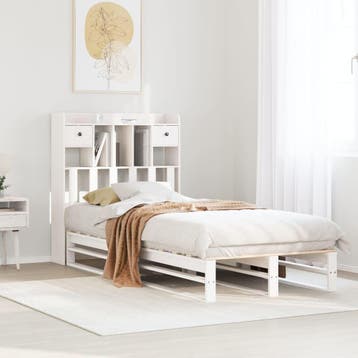 vidaXL Bed met boekenkast zonder matras grenenhout wit, Eenpersoons, Verzenden, Wit, Nieuw