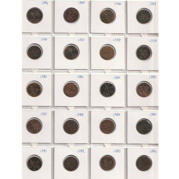 VOC - Zeeland. V.O.C. Duiten 1754 t/m 1794 (lot van 20