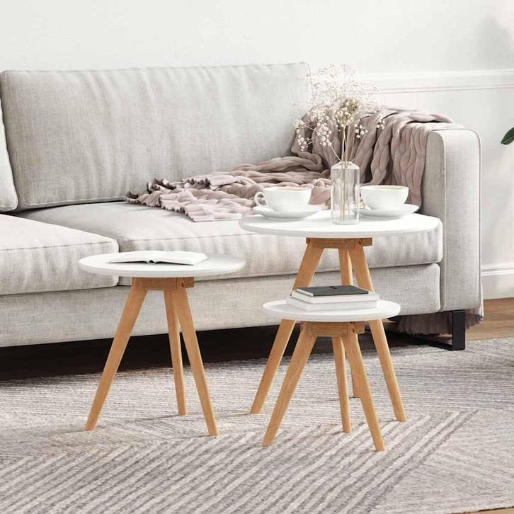 vidaXL Salontafel 3 pcs Bruin Massief Notenhout, Huis en Inrichting, Tafels | Salontafels, Rond, Nieuw, Overige houtsoorten, Minder dan 50 cm