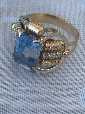 Ring - 18 karaat Geel goud - 3.20ct. tw. Aquamarijn -, Nieuw