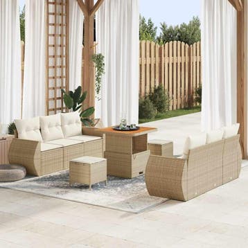 vidaXL Tuin Sofa Set 9 st 6-Aantal zitplaatsen Beige en, Verzenden, Nieuw, Rotan, Meer dan 8 zitplaatsen