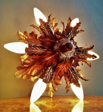 Lamp - Vintage vergulde luster met florale decoratie -, Antiek en Kunst