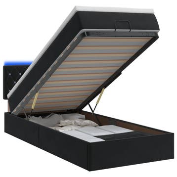 vidaXL Ottoman Bed met Matrassen en LED Zwart 80 x 200 cm, Verzenden, Nieuw, Zwart, Stof