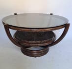 Salontafel - rookglas - Donker gebogen bamboe - rotan met