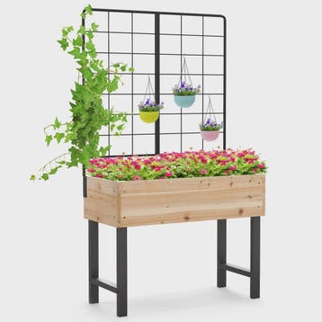 Verhoogd Houten Bed met Trellis - Bloembak voor Klimplanten, Tuin en Terras, Bloempotten, Verzenden, Nieuw