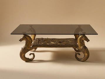 Tafel - IJzer, Glas - Gouden ijzeren zeepaardjes met een