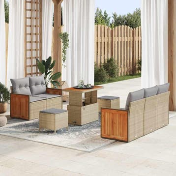 vidaXL Tuinbankenset 10 st 7-Aantal zitplaatsen Beige en, Verzenden, Nieuw, Rotan, Meer dan 8 zitplaatsen