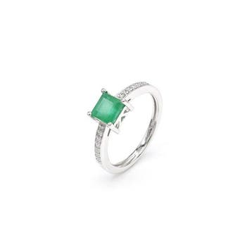 Verlovingsring - 14 karaat Witgoud - 1.07ct. tw. Smaragd -