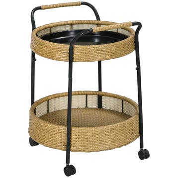 TRUUSK Rattan Serveerwagen 50 x 66 cm - Tuinrolwagen met 2, Verzenden, Nieuw