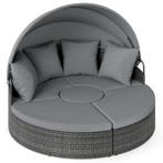 LIVSK Patio Rond Bed met Uitschuifbaar Zonnescherm - Handgew, Verzenden, Nieuw
