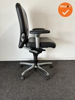 Haworth Comforto 77 - Zwarte leren bekleding - Chroom voetkr, Werkplek, Ophalen of Verzenden, Gebruikt, Stoel