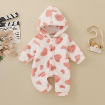 Baby Jumpsuit met Hartjesprint - Warm Fleece Romper met Capu, Kinderen en Baby's, Verzenden, Nieuw