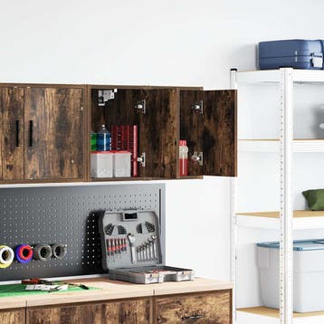 vidaXL Garagewandkasten 2 st Spaanplaat gerookt eikenhout, Verzenden, Nieuw