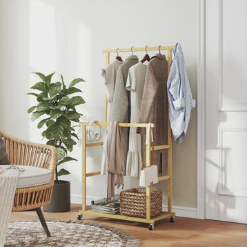 HOMCOM Bamboe Kledingrek met Wielen - Stijlvolle Garderobe v, Verzenden, Nieuw