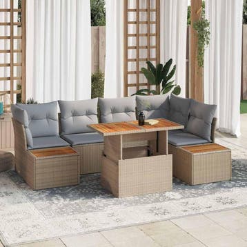 vidaXL Tuin Sofa Set 10 st Beige Poly riet, Verzenden, Nieuw, Meer dan 8 zitplaatsen