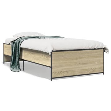 vidaXL Bedframe bewerkt hout en metaal sonoma eikenkleurig, 100 cm, Eenpersoons, Bruin, Verzenden