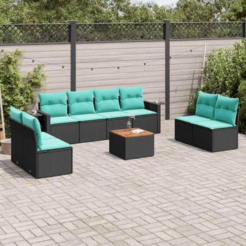 vidaXL 9-delige tuinbankset met kussens van zwart polyrotan, Tuin en Terras, Verzenden, Nieuw